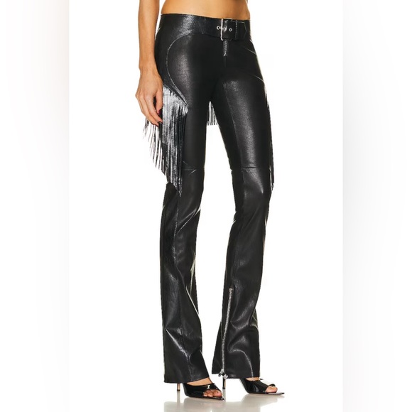 NWOT Versace black fringe leather boot cut pants - Picture 3 of 15